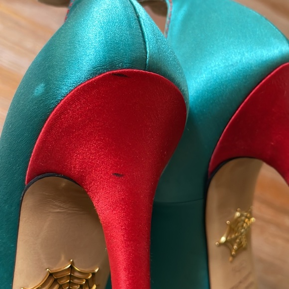 Charlotte Olympia Turquoise/Red Satin Josephine Platform Pumps Size 37.5 - Picture 10 of 12